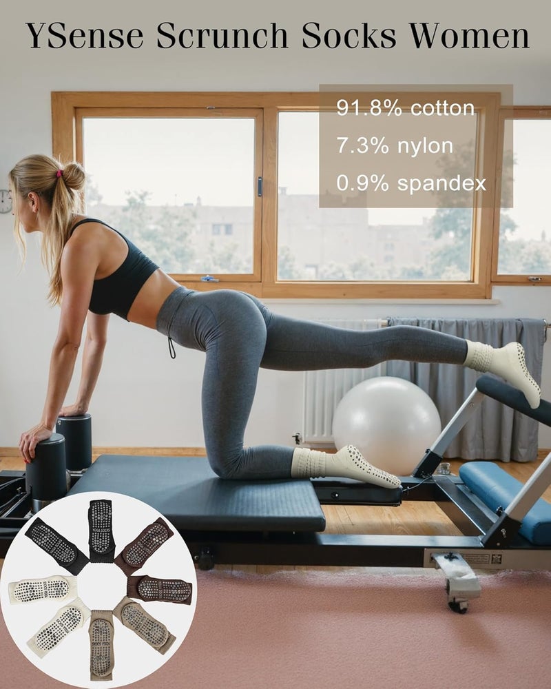 YSense 4 Pairs Pilates Socks with Grips for Women Non Slip Long Slouch Socks Yoga Grippy Sock Slouchy Barre Hospital Slipper - Image 5